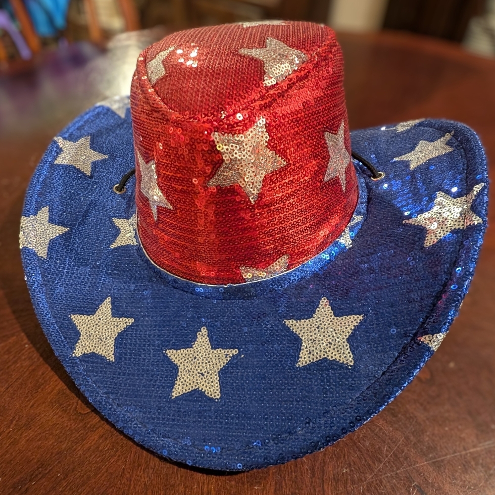 NWOT Patriotic Sequin Star Cowboy Party Hat - Unisex
